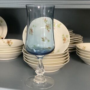 Set of 4 Fostoria Distinction Blue Glass Water Goblets